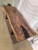 Prix réduit Plateau de table en bois massif rustique à bords naturels pour salon, hôtel, bureau, comptoir