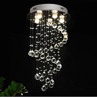 Lustre de plafond moderne en cristal optique en spirale goutte de pluie, longue chaîne LED en acier inoxydable et acrylique, IP65, lumière du jour 5000K pour hôtels