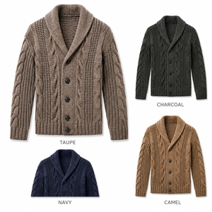 Cardigan ample en tricot torsadé 100 % <span class=keywords><strong>laine</strong></span> pour homme, col châle épais, boutonné, idéal pour l'automne et l'hiver - Product Image 6