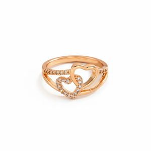 Anillo de Oro Rosa de 14K con Diamantes de Laboratorio, Diseño de Corazones Entrelazados, Anillo Romántico de Doble Corazón, Regalo de San Valentín para Ella - Product Image 1