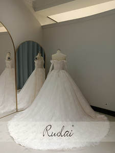 Robe de mariée Ruolai QW02278 en dentelle rose poudré douce, élégante, manches longues, robe de mariée de rêve, coupe A, dos lacé - Product Image 3