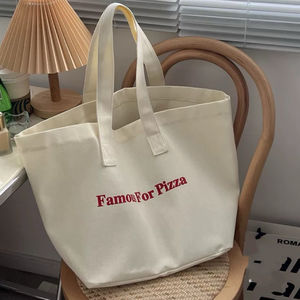 Bolso de lona de un solo hombro con cremallera y letras personalizado de fábrica, bolso grande de lona para compras de algodón con logotipo - Product Image 2