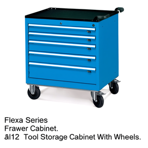 Fami Flexa Series <b>Drawer</b> Cabinet 5 <b>Drawers</b> Blue Ral5012 <b>Tool</b> Storage Cabinet With Wheels - Product Image 3