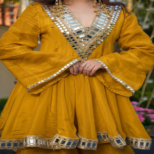 Mustard Yellow Silk Satin Ethnic <b>Shawl</b> Set With Rhinestone Embellishment Traditional Indian Pakistani <b>Wedding</b> Wear Women's Sprin - Product Image 3