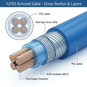 Câble d'alimentation blindé PrimePro YJY23 1.8/3kV 2/3C en cuivre sans oxygène, isolation XLPE, blindage en ruban d'acier, durée de vie de plus de 30 ans - Product Image 3