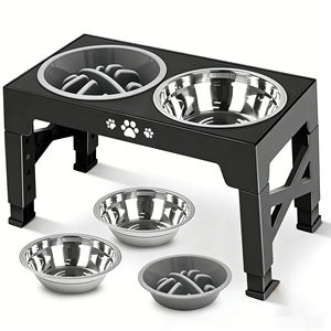 Gamelle surélevée réglable en hauteur en acier inoxydable pour animaux de compagnie, gamelle double anti-glouton avec protection du cou, support 4L, boîte solide pour chats et chiens - Product Image 1