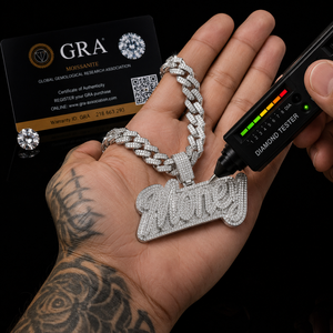 Collar con Colgante de Letra Personalizado con Diamantes Moissanite VVS, <span class=keywords><strong>Plata</strong></span> S925 y Oro, Cadena Cubana, Estilo Hip Hop, Colgante con Nombre Personalizado - Product Image 4