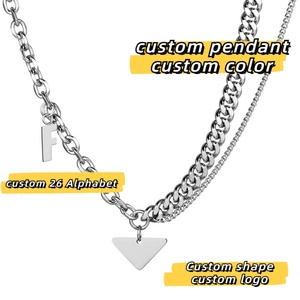 Collar con Colgante Personalizado de 26 Letras del Alfabeto, Triángulo Altamente Pulido, Logotipo Personalizado, Collar con Colgante de Acero Inoxidable de Doble Capa - Product Image 2
