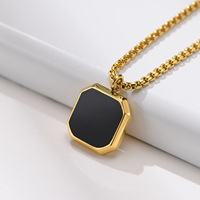 JINQI Offre Spéciale hommes carré noir émail Turquoise coquille pierre pendentif en acier inoxydable Rectangle pendentif collier pour hommes collier