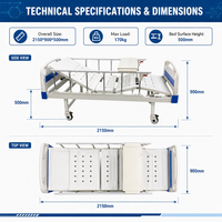 Lit d'hôpital manuel à double manivelle avec dossier et repose-jambes réglables, manivelle pliable dissimulée et surface en acier perforé
