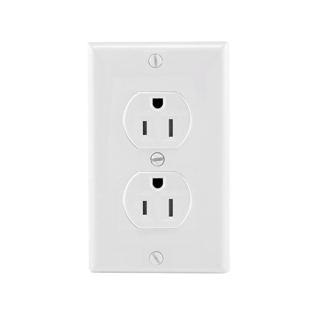 American Duplex Power Socket Outlet White Wall Tamper Resistant 15 Amp 125V