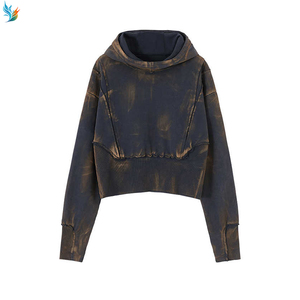 <span class=keywords><strong>Sudadera</strong></span> con capucha corta para hombre, estilo grunge urbano, con dobladillo sin rematar, lavado mineral color óxido y diseño desestructurado - Product Image 5