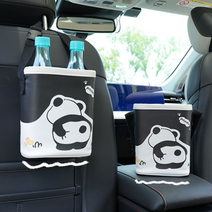 Panda Cartoon Car Trash Can Leather <b>Material</b> Rear Seat Hanging <b>Storage</b> <b>Box</b> Waterproof Pressure Resistant - Product Image 2