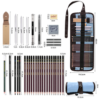 Xin Bowen Fine – Ensemble de dessin 34 pièces : Crayons graphite, fusains, estompes à dessin, étui enroulable pour artistes et étudiants