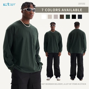 Wholesale 100% Cotton Custom Unisex <b>T</b>-<b>Shirts</b> Long Sleeve <b>Pocket</b> Hot Sales for Spring/Summer Printed Pattern 240g <b>Men's</b> <b>T</b>-<b>Shirt</b> - Product Image 2