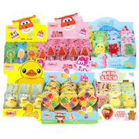 Heetverkopende zachte snoeplollipops met fruit smaak, aardbei, klein geel eendje, watermeloen vorm, kinderspeelgoed snoep