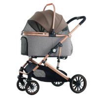 Poussette pliable haut de gamme à 4 roues pour chiens et chats, avec panier amovible, auvent en cuir imperméable et système de suspension avancé