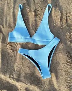 Factory Oem Hot Women Neoprene Swimsuit Solid Color Swimwear Custom Zigzag Stitching Bikini Teen Bikini