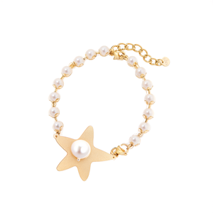 Fashion <b>Beaded</b> <b>Bracelet</b> <b>Gold</b> Plated 316L Stainless Steel Star Charm With Pearl Pendant - Product Image 2