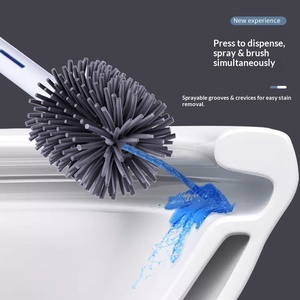 Brosse WC manuelle en silicone avec distributeur de liquide intégré, nettoyage sans angle mort, fixation murale <span class=keywords><strong>pour</strong></span> carreaux en plastique - Product Image 3