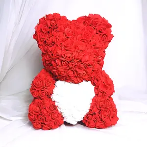 Teddy Bear kutusu ile çiçek 25cm gül sevgililer günü köpük kalp kırmızı hediye mini yapay korunmuş sevgililer gün gül ayı