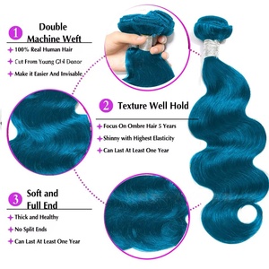 Perruque en dentelle bleu lac 4*4/13*4, cheveux humains ondulés bleus, en vrac, pouvant être permanentés - Product Image 4