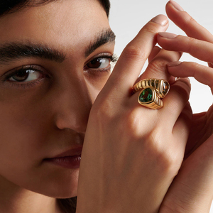 Anillos Gruesos de Banda Domo con Circonita Cúbica y Vermeil de Oro de 14k en Plata de Ley 925, Nuevo Diseño de Gemnel para 2025 - Product Image 3