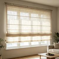 Store romain à cordon beige en tissu polyester texturé, occultant à 100%, froncé, sur mesure, pour fenêtre baie ou en arc, maison et bureau