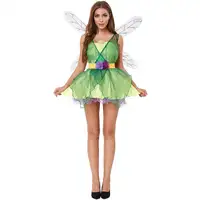 Vestido de Hada Verde de bosque para adultos, disfraz de hada con alas, elfo, libélula, para Halloween, europeo y americano