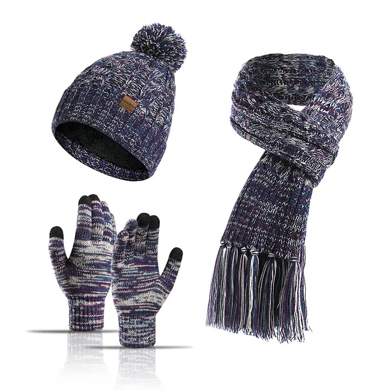 Ensemble d'hiver 3 pièces pour femme, écharpe chaude, bonnet et gants pour écran tactile