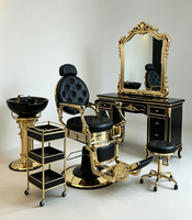 Chaise de barbier vintage noir et or antique Équipement de barbier de luxe Chaises de barbier avec appui-tête