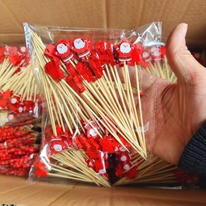 High Quality Christmas Fruit Skewer Sticks Disposable Bamboo Wooden Skewers Xmas Tree Elk Santa Decorative <b>Toothpicks</b> - Product Image 4