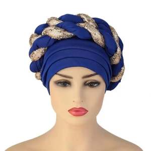 Vente en gros musulman nigérian Sequin <span class=keywords><strong>tresse</strong></span> Hijab Style arabe africain femmes Turban exagéré bal femmes nœud papillon perle bandeau chapeau - Product Image 6