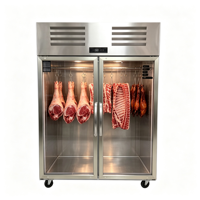 Réfrigérateur commercial YueCool pour cuisine professionnelle, vitrine à viande suspendue, 2 portes, en acier inoxydable et verre, pour présentation de bœuf
