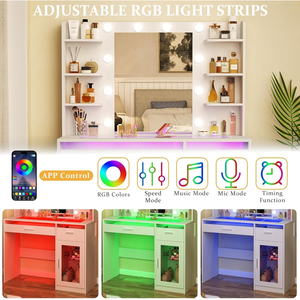 Coiffeuse de maquillage à la mode à la mode avec lumières LED à changement de couleur et musique Bluetooth pour les grossistes - Product Image 3