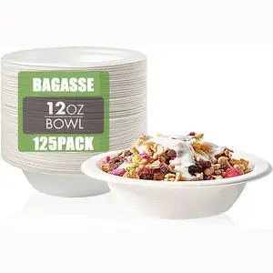 Compostable Heavy Duty 12 Oz Disposable Paper Soup Bowls 100% Bagasse Biodegradable Eco-Friendly Sugarcane Pulp Bowl For Salads