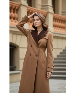 <b>Women</b>’s Camel Brown <b>Wool</b> Trench <b>Coat</b> with Contrast Chocolate Lapel Elegant Long <b>Double</b> <b>Breasted</b> Tailored Overcoat Premium Winter - Product Image 1