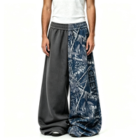 Pantalon de jogging ample pour homme, patchwork vert olive et camouflage feuilles, couleur contrastante, style streetwear, coupe oversize