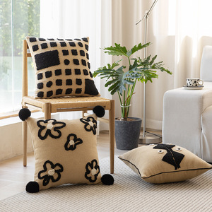 Hemo Geometric <b>Throw</b> Pillow Square Nordic Style Removable Living Room Decor Jute Loop Pile <b>Beige</b> Black Pattern - Product Image 5