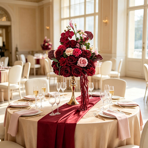 Centro de Mesa Artificial Romántico con Bola de Flores Rojas de Seda de Tacto Real para Decoración de Mesa de Boda - Product Image 1