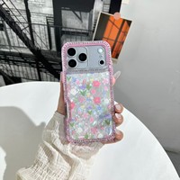 Coque de téléphone transparente antichoc en TPU et PC avec motif floral et cadre diamanté pour iPhone 18 17 16 15 14 Pro Max