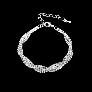 European and American Wedding Dress Women's Jewelry Bride Water Diamond Necklace Earrings Bracelet Three piece Set