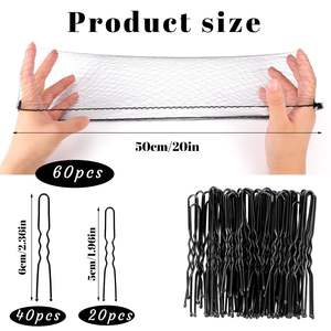 CJ820 60 Hairnets + U-type 6cm40 + U-type 5cm20 Redes para el cabello para moños Juego de horquillas en forma invisible Horquillas para el cabello para niñas - Product Image 6