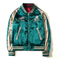 Blouson Teddy Universitaire Personnalisé Brodé en Satin, Bomber Réversible pour Hommes