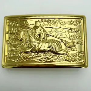 Inner size 40mm brushed smooth 3D embossed horse riding solid brass golden western name plate belt buckle