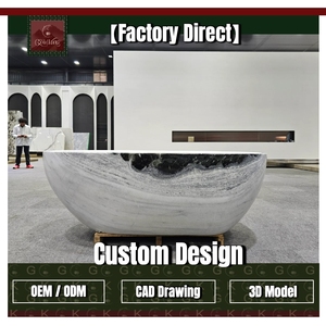 Bañera Ovalada Independiente <span class=keywords><strong>de</strong></span> Mármol Blanco Villa Panda <span class=keywords><strong>de</strong></span> Diseño Contemporáneo GOLDKING con Vetas Negras Intensas, Pulido CNC OEM Personalizado - Product Image 1
