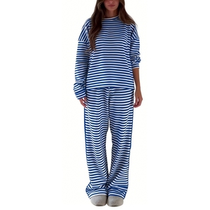 Women's Wear Red Striped Long-Sleeve Shirt Top Casual High-Waisted Wide-Leg <b>Pants</b> African 2-Piece Set Fashion - Product Image 2