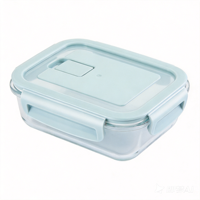 Conteneur de stockage alimentaire en verre rond de 620 ml avec couvercle bleu anti-fuite pour la préparation des repas et le stockage en cuisine
