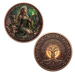 Moneta Commemorativa Bifacciale in Rame Rosso Placcato con Dea Elfo della Foresta e Albero della Vita, Oggetto da Collezione Celtico della Natura - Product Image 4