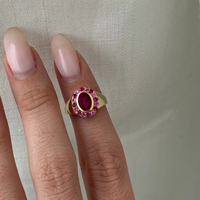 Bague Vintage en Argent S925 avec Pierre Précieuse, Bague de Pinky pour Femme, Saphir Rose Ovale, Bague Halo Plaqué Or, Bague Chevalière à Grappe de Diamants, Bijoux Fins